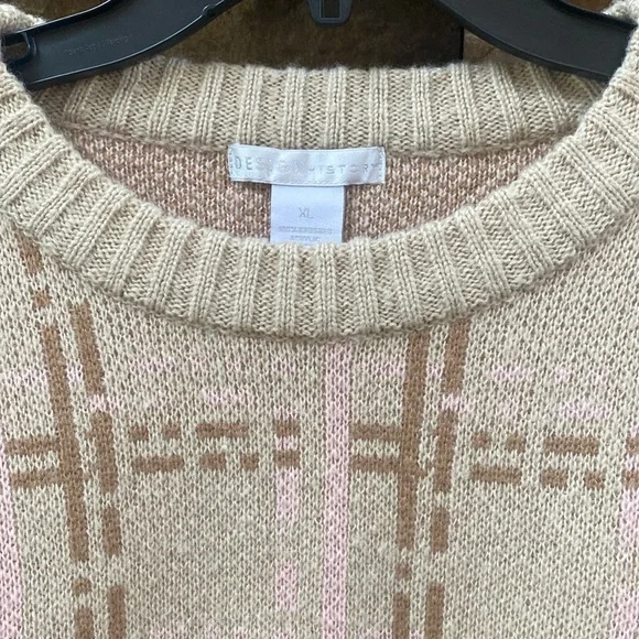 NWT Beige tan pink brown Plaid Crew Neck Scoop Neck Sweater XL by Design History - Picture 3 of 6